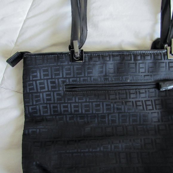 Chic All-Black Monogram Purse Vintage Printed Shoulder Bag Tote - Picture 4 of 7